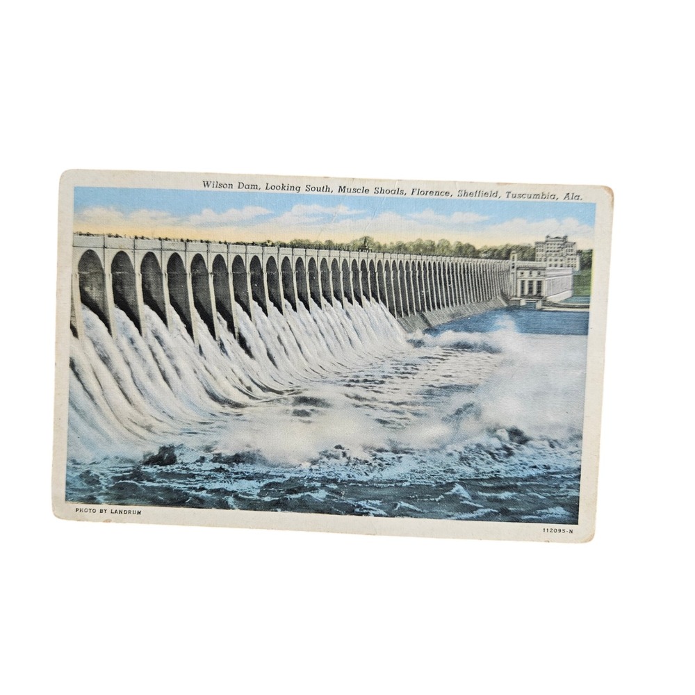 Vintage 1942 Wilson Dam Muscle Shoals Alabama Linen Postcard Landrum 112095-N